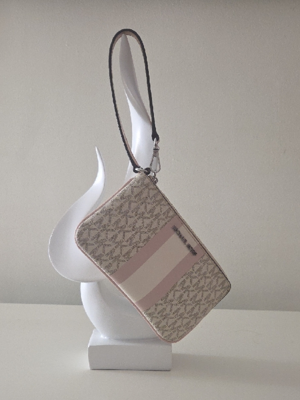 Michael Kors Pink and Ivory Signature Stripe Wristlet - Picture 3 of 6